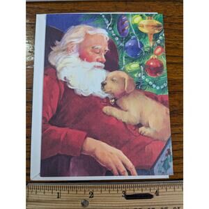 Vtg USA Retriever Santa Puppy Dog Christmas Greeting Card New